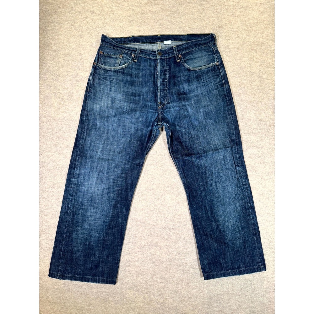 Levis 501‎ Straight Fit Jeans Mens 38x32 Blue Denim Dark Wash Cotton Button Fly